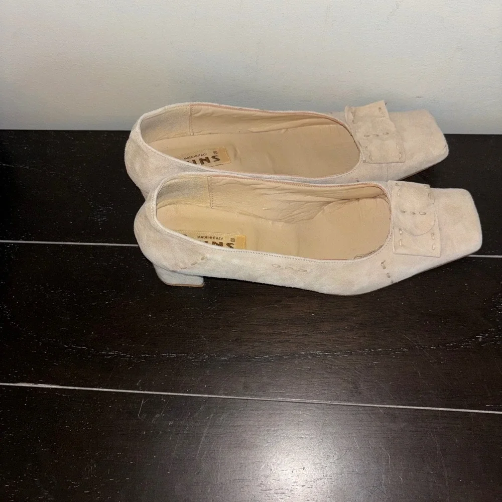 Camper Twins | Italy | Beige Suede Leather | Block Heel | Square‎ Toe | Pump - Picture 4 of 11